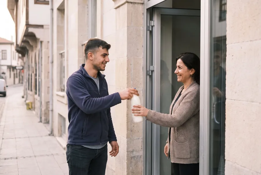 Konya'da apartman kapısında pet şişeyle süt teslim ediliyor